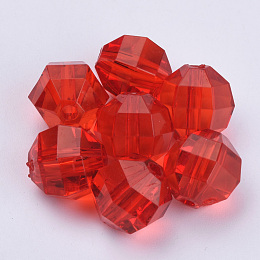 Honeyhandy Transparent Acrylic Beads, Faceted, Round, Red, 12x11mm, Hole: 2mm, about 530pcs/500g