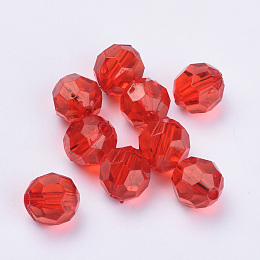 Honeyhandy Transparent Acrylic Beads, Faceted, Round, Red, 10x9.5mm, Hole: 1.8mm, about 990pcs/500g