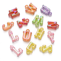 Transparent Acrylic Beads, AB Color Plated, Mixed Initial Letters, Mixed Color, 14~15x4~10.5x3.5mm, Hole: 1.8mm; about 2350pcs/500g