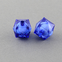Honeyhandy Transparent Acrylic Beads, Bead in Bead, Faceted Cube, Medium Blue, 8x7x7mm, Hole: 2mm, about 2000pcs/500g