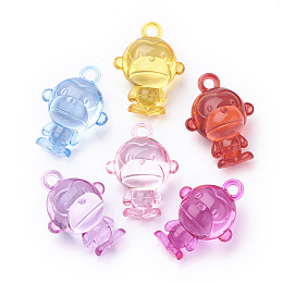 Honeyhandy Transparent Acrylic Pendants, Monkey, Mixed Color, 37x27x19mm, Hole: 3.5mm, about 90pcs/500g