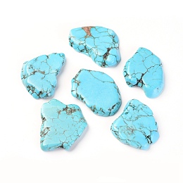 Honeyhandy Natural Howlite Beads, Flat Slab Beads, No Hole/Undrilled, Dyed, Nuggets, Turquoise, 30~40x20~30x5~8mm