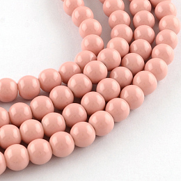 NBEADS Painted Glass Beads Strands, Baking Paint, Round, MistyRose, 4mm; Hole: 1.1~1.3mm, about 200pcs/strand, 31.4"