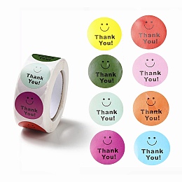 Honeyhandy Round Dot Paper Thank You Stickers Roll, Smiling Face Self-Adhesive Gift Tags for Seal Top Decoration, Mixed Color, 66x27mm, Stickers: 25mm in diamerer, 500pcs/roll