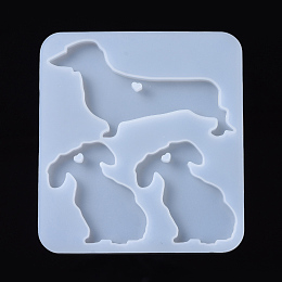 Honeyhandy Dog Pendant Silicone Molds, Resin Casting Molds, For UV Resin, Epoxy Resin Jewelry Making, White, 104x95.5x5.5mm, Dog: 47.5x70mm and 47.5x32.5mm