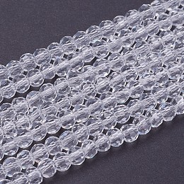 Arricraft Faceted Round Glass Beads Strands, Clear, 4mm, Hole: 1mm, about 98pcs/strand, 13.7 inches