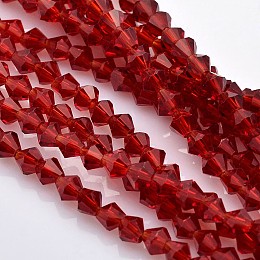 Honeyhandy Faceted Bicone Glass Beads Strands, Red, 3x3mm, Hole: 1mm, about 125~130pcs/strand, 13.8 inch