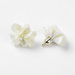 Honeyhandy Cloth Pendant Decorations, with Acrylic Findings, Flower, Creamy White, 25~30x28~35mm, Hole: 2mm