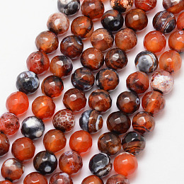 Nbeads Natural Fire Agate Bead Strands, Round, Grade A, Faceted, Dyed & Heated, Chocolate, 8mm, Hole: 1mm; about 47pcs/strand, 15"