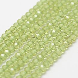 Honeyhandy Natural Peridot Bead Strands, Faceted, Round, 3mm, Hole: 0.5mm, about 120~124pcs/strand, 12.8 inch(325mm)