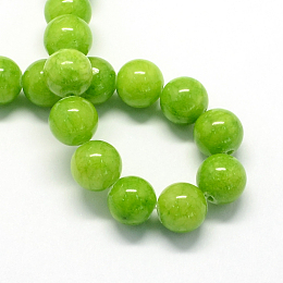 Honeyhandy Natural Dyed Yellow Jade Gemstone Bead Strands, Round, Green Yellow, 10mm, Hole: 1mm, about 40pcs/strand, 15.7 inch