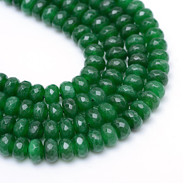 Honeyhandy Natural White Jade Bead Strands, Dyed, Faceted, Rondelle, Green, 4~5x3mm, Hole: 0.5mm, about 115~120pcs/strand, 13.39~13.98 inch(34~35.5cm)