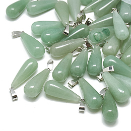 Honeyhandy Natural Green Aventurine Pendants, with Stainless Steel Snap On Bails, Teardrop, 28~30x10~12mm, Hole: 6x4mm