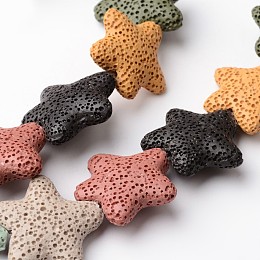 Honeyhandy Natural Lava Rock Beads Strands, Starfish/Sea Stars, Dyed, Mixed Color, 24~25x7~8mm, Hole: 1mm, about 18pcs/strand, 15 inch