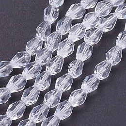 Arricraft Glass Beads Strands, Faceted, teardrop, Clear, 6x4mm, Hole: 1mm