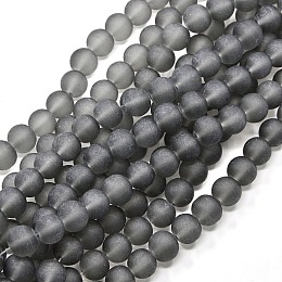 Honeyhandy Transparent Glass Bead Strands, Frosted, Round, Gray, 4mm, Hole: 1.1~1.6mm, about 200pcs/strand, 31.4 inch