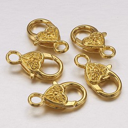 Honeyhandy Tibetan Style Heart Lobster Claw Clasps, Cadmium Free & Lead Free, Golden, 25.5x14x6mm, hole: 4mm