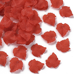 Honeyhandy Autumn Theme Transparent Frosted Acrylic Pendants, Maple Leaf, Red, 24x22.5x3mm, Hole: 1mm, about 96pcs/50g