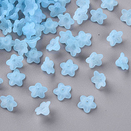 Transparent Acrylic Beads, Flower, Frosted, Cornflower Blue, 10x5mm, Hole: 1mm, about 420pcs/50g