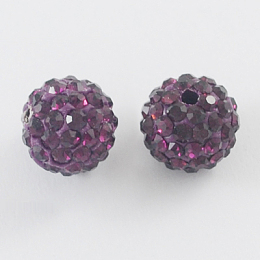 Honeyhandy Pave Disco Ball Beads, Polymer Clay Rhinestone Beads, Round, Amethyst, 10mm, Hole: 1.5mm