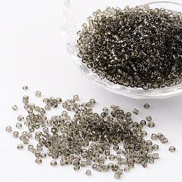 Honeyhandy 12/0 Glass Seed Beads, Transparent, Round, Gray, 2mm, Hole: 1mm, about 3100pcs/50g