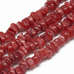 Honeyhandy Freshwater Shell Beads Strands, Dyed, Chip, Dark Red, 4~14x4~8x1~8mm, Hole: 1mm, about 210~250pcs/strand, 31.4 inch
