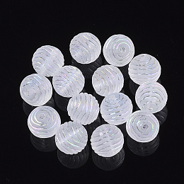 Honeyhandy Transparent Acrylic Corrugated Beads, AB Color Plated, Frosted, Round, WhiteSmoke, 9.5mm, Hole: 1.5mm