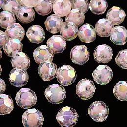 Honeyhandy Transparent Acrylic Beads, Bead in Bead, AB Color, Faceted, Round, Pink, 9.5x9.5mm, Hole: 2mm