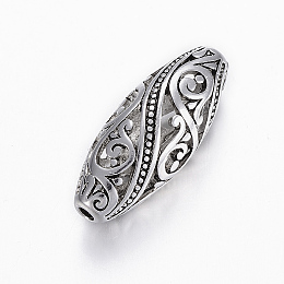Honeyhandy Tibetan Style Alloy Beads, Hollow, Oval, Antique Silver, 25.5x10.5mm, Hole: 2mm
