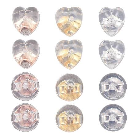 ARRICRAFT 12Pair 6 Style Silicone Ear Nuts, with 925 Sterling Silver Findings, Half Round and Heart, Clear, 2pairs/Style