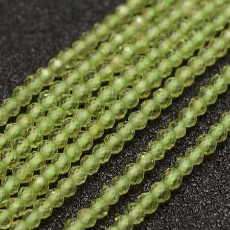 Arricraft Natural Peridot Beads Strands, Faceted, Round, 2mm, Hole: 0.5mm, about 178pcs/strand, 15.3 inches(39cm)