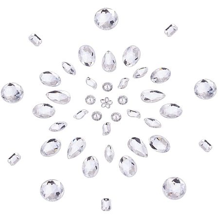 PandaHall Elite 100 pcs 10 Styles Acrylic Sew on Rhinestones, Clear Half Round/Rectangle/Octagon/Oval/Drop/Horse Eye Faceted Flatback Crystal Buttons Gems for Clothing Wedding Dress Decoration
