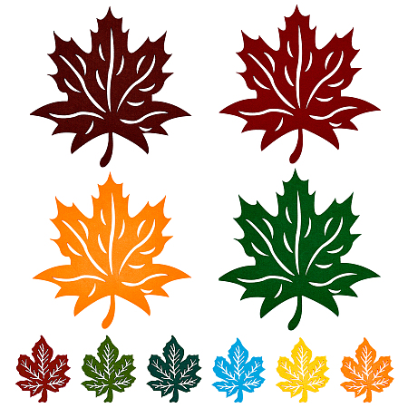 CHGCRAFT 16Pcs 6 Colors Fall Maple Leaf Placemats Thanksgiving Harvest Maple Leaf Shaped Placemats Hollow Nonwovens Cup Table Mat for Fall Autumn Dinner Dining Table Decorations, 100mm, 298mm