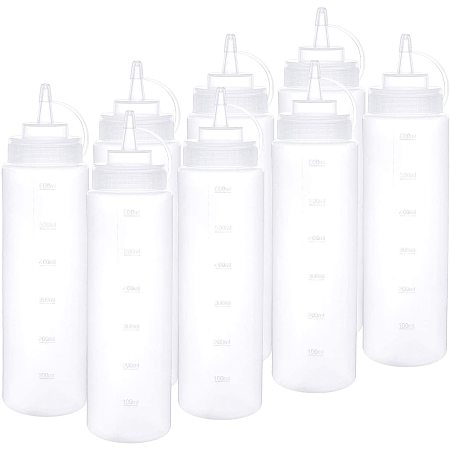 PH PandaHall 20oz Plastic Squeeze Bottles with Twist On Cap Lids Scale Empty Refillable Squirt Bottle for Crafts, Art, Glue, Multi Purpose with Sticker Labels, 8 Pack