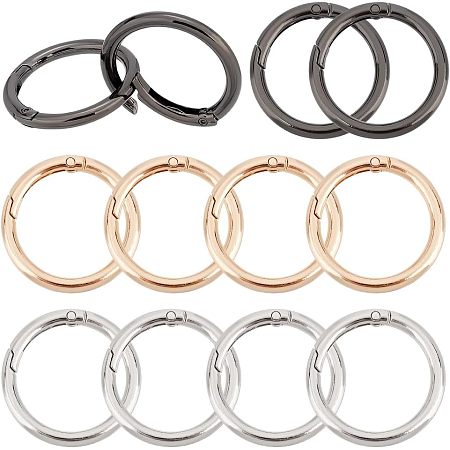PandaHall Elite 3 Colors 12pcs Trigger Spring Gate Rings Big O Rings Round Carabiner Clip Snap Hooks Clip Spring Keyring Alloy Buckle for Keychains Purses Hardware Bags Dog Leashes, 1.22inch