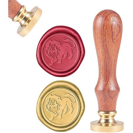 CRASPIRE Wax Seal Stamp, Sealing Wax Stamps Leo Retro Wood Stamp Wax Seal 25mm Removable Brass Seal Wood Handle for Envelopes Invitations Wedding Embellishment Bottle Decoration Gift Packing