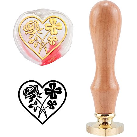 CRASPIRE Wax Seal Stamp Rose Vintage Sealing Wax Stamps Heart-Shaped Clover Removable Brass Head Sealing Stamp with Wooden Handle for Halloween Wedding Invitations Christmas Xmas Party Gift Wrap