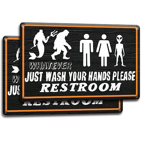 GLOBLELAND 2PCS Whatever Just Wash Your Hands Please Vintage Metal Tin Sign Restroom Sign Decor Home and Business Plaques Wall Sign 7.8×11.8inch