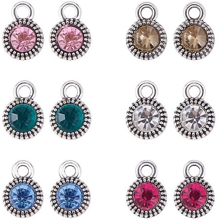 PH PandaHall 60pcs 6 Color Crystal Rhinestone Pendants Charms Beads Silver Tone Rhinestone Dangle Charms for Earrings Bracelet Necklace Jewelry Craft Making