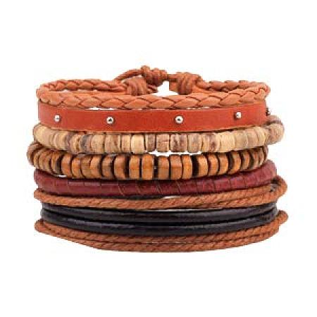 ARRICRAFT 5 Sets Men's & Women Leather Bracelet Stainless Steel Buckle Wrist Cuff Bangle Multi Strand Wrap Casual Bracelet