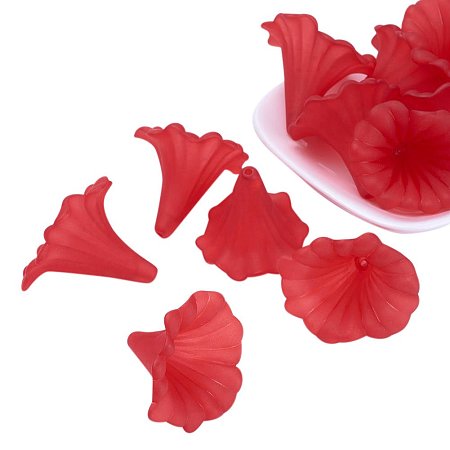 NBEADS 500g Transparent Acrylic Beads, Calla Lily, Frosted, Dyed, FireBrick, 41x35x35mm, Hole: 3mm; about 135pcs/500g