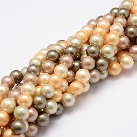 Honeyhandy Shell Pearl Bead Strands, Grade A, Round, Mixed Color, 8mm, Hole: 1mm, about 49~52pcs/strand, 16 inch