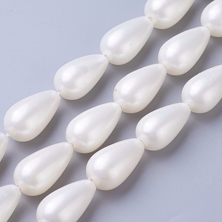 Honeyhandy Electroplate Shell Pearl Beads Strands, Drop, White, 17.5~18.5x10~10.5mm, Hole: 1mm, about 22pcs/strand, 15.7 inch~16inch(41~41.5cm)