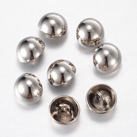 Honeyhandy Alloy Shank Buttons, 1-Hole, Dome/Half Round, Platinum, 12.5x10mm, Hole: 1.5mm