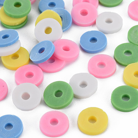 ARRICRAFT 5 Colors Handmade Polymer Clay Beads, Heishi Beads, Disc/Flat Round, Cornflower & Light Khaki & Dark Sea Green & Pink & White Blue, 8x0.5~1.5mm, Hole: 2mm, about 11500pcs/1000g
