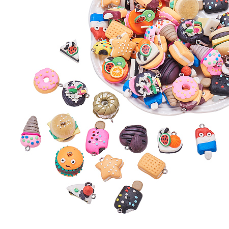 NBEADS 100PCS Random Mixed Color Shape Handmade Polymer Clay Charms Pendant, Food Loose Beads Spacer Beads Bracelet Necklace Earring Jewelry Making Findings