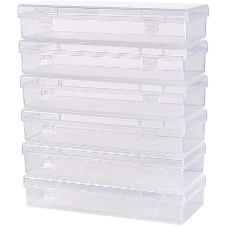 BENECREAT 6 Packs 6x2.5x1.2 Rectangle Large Clear Plastic Box Containers with Double Buckle Lids for Cards, Safety Pins, Beads and Other Craft Office Supplies