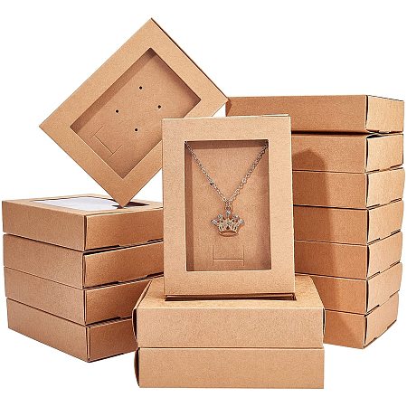 FINGERINSPIRE 16sets 4.5x3.4x1 Inch Jewelry Display Drawer Box with Clear Window, Jewelry Necklace Boxes Kraft Paper Drawer Box, Rectangle Gift Box for Jewelry Bracelet Rings Storage and Display