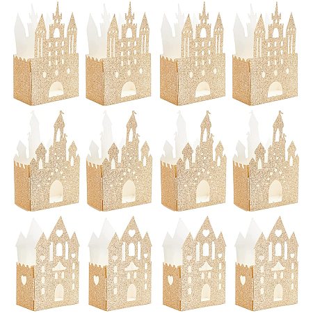 SUPERFINDINGS 12Pcs 3 Sizes Gold Glittery Castle Centerpiece Castle Favor Boxes Candy Box for Wedding Birthday Party Table Decorations