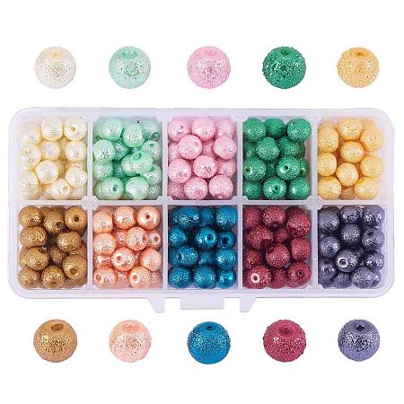 ARRICRAFT 1 Box (about 300 pcs) 10 Color 8mm Round Baking Painted Wrinkle Glass Pearl Beads Assortment Lot for Jewelry Making